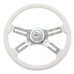 Steering Wheel Classic White 18", Chrome 4-Spoke, Chrome 4-Spoke w/ Slot Cut Outs.