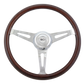 Steering Wheel Dart - 18" Wood Rim, Chrome 3-Spoke w/Slot Cut Outs, Chrome Bezel, Chrome Horn Button - SCI Logo