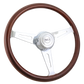 Steering Wheel Dart - 18" Wood Rim, Chrome 3-Spoke w/Slot Cut Outs, Chrome Bezel, Chrome Horn Button - SCI Logo