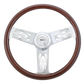 Steering Wheel Flames - 18" Wood Rim, Chrome 3-Spoke w/Flame Cut Outs, Chrome Bezel, Chrome Horn Button - SCI Logo