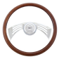 Steering Wheel Flight - 18" Wood Rim, Chrome 2-Spoke w/Cut Outs, Chrome Bezel, Chrome Horn Button - SCI Logo