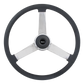 Steering Wheel Lawrence - 20" Polyurethane Rim, Chrome 3-Spoke, Chrome Bezel, Black Horn Button - Black SCI Logo