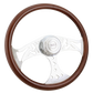 Steering Wheel Mud Flap Girl - 18" Wood Rim, Chrome 3-Spoke w/Cut Outs, Chrome Bezel, Chrome Horn Button - SCI Logo