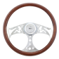 Steering Wheel Mud Flap Girl - 18" Wood Rim, Chrome 3-Spoke w/Cut Outs, Chrome Bezel, Chrome Horn Button - SCI Logo