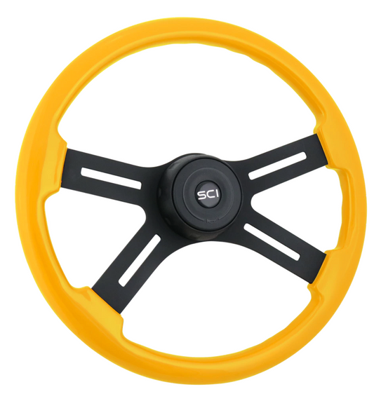 Steering wheel Onyx Yellow. 18" Classic Yellow Painted Wood Rim w/ Resin Overcoat