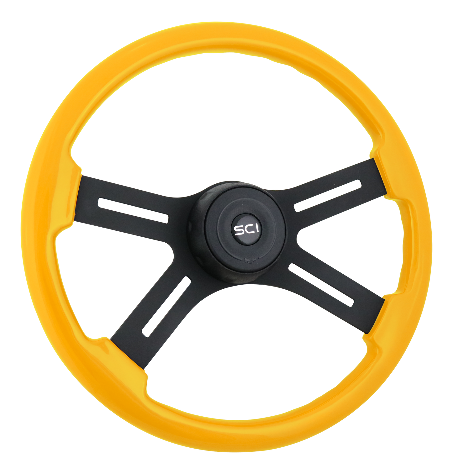 Steering wheel Onyx Yellow. 18" Classic Yellow Painted Wood Rim w/ Resin Overcoat