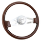 Steering Wheel Pinion Mahogany - 18'' Wood Rim, Chrome 2-Spoke w/Triangle Cut Outs, Chrome Bezel, Chrome Horn Button