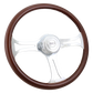 Steering Wheel Saber - 18" Wood Rim, Chrome 3-Spoke w/Cut Outs, Chrome Bezel, Chrome Horn Button - SCI Logo