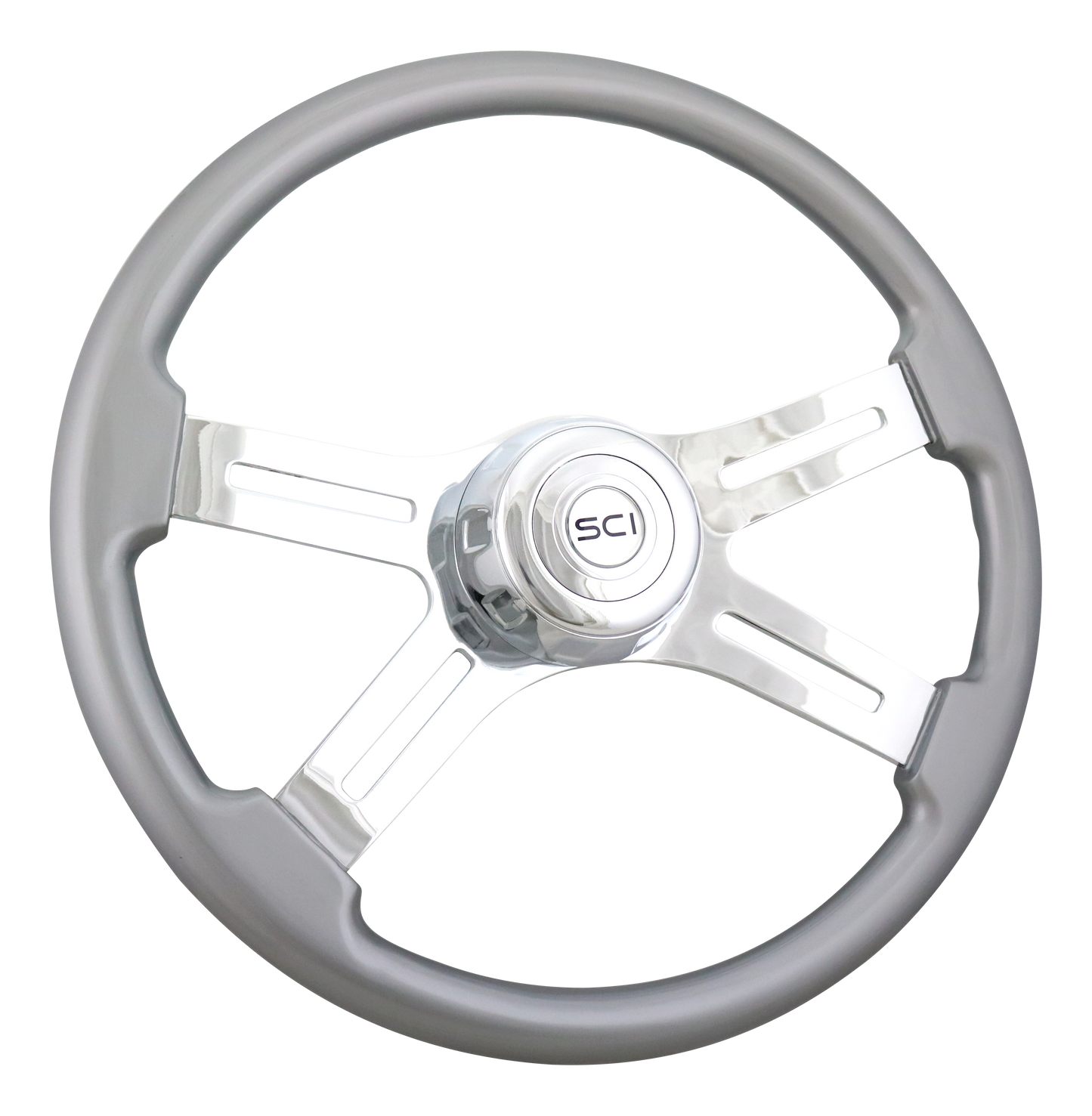 Steering Wheel Silver 18", Chrome 4-Spoke, Chrome 4-Spoke w/Slot Cut Outs