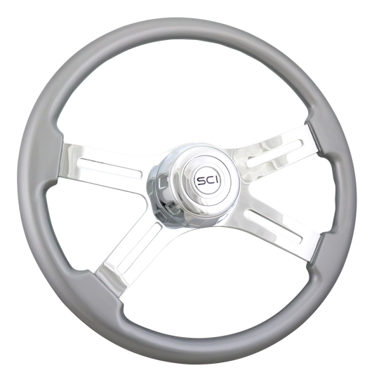 Steering Wheel Silver 18", Chrome 4-Spoke, Chrome 4-Spoke w/Slot Cut Outs