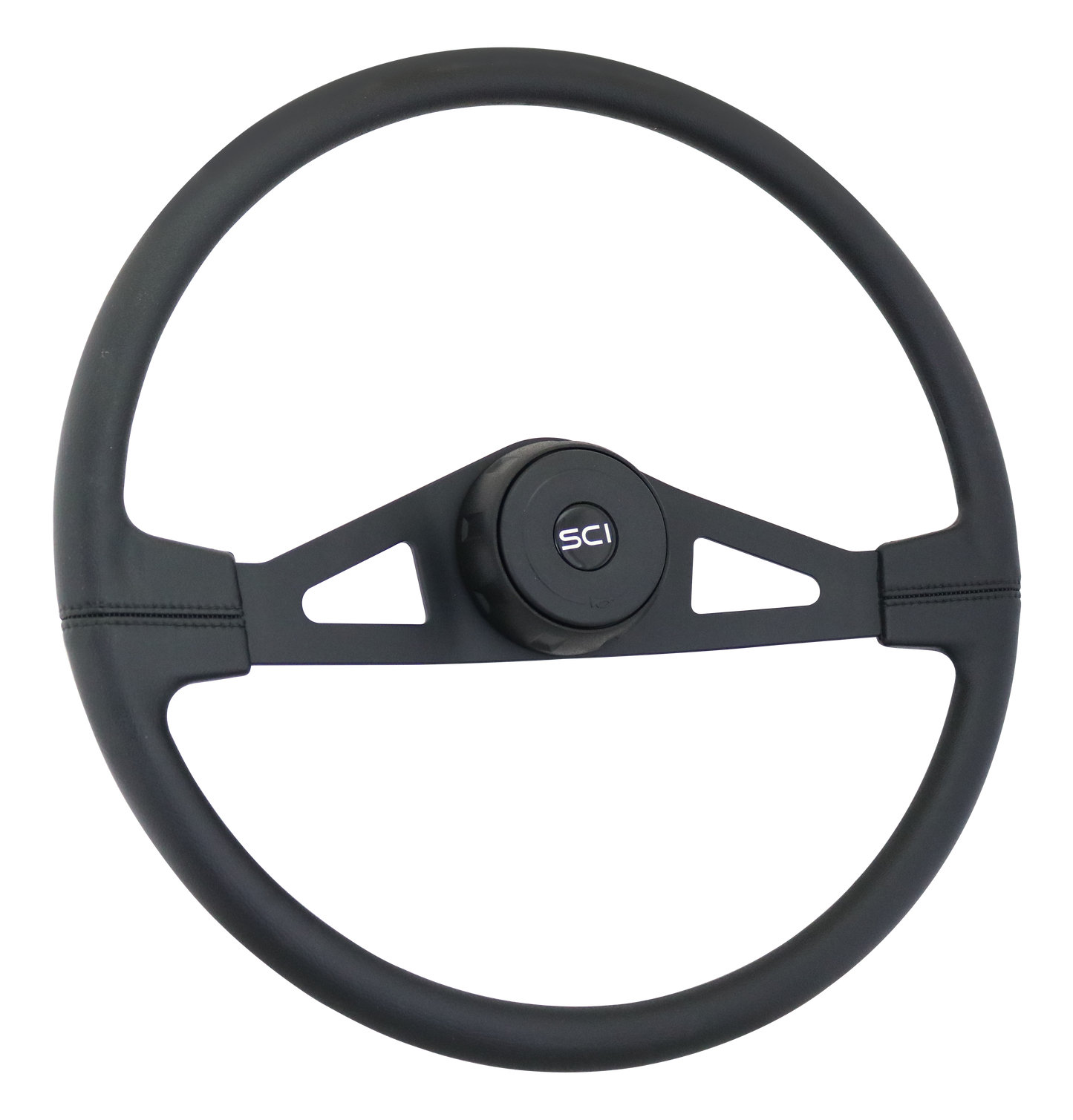 Steering Wheel Taft - 20" Polyurethane Rim, Black 2-Spoke w/Triangle Cut Outs, Black Textured Bezel, Black Horn Button - Black SCI Logo