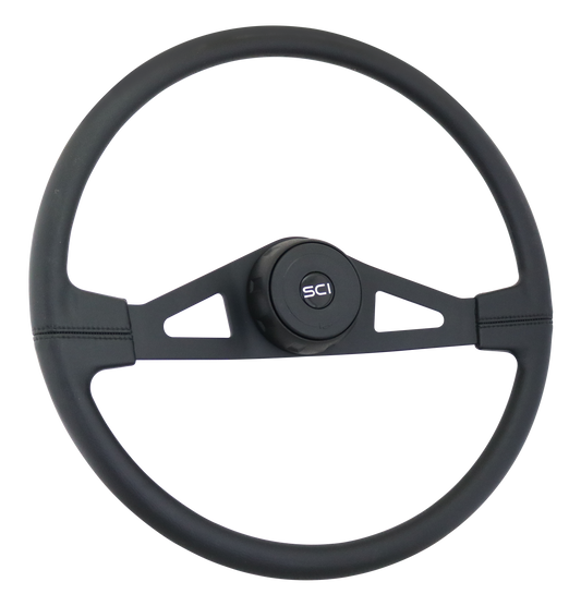 Steering Wheel Taft - 20" Polyurethane Rim, Black 2-Spoke w/Triangle Cut Outs, Black Textured Bezel, Black Horn Button - Black SCI Logo