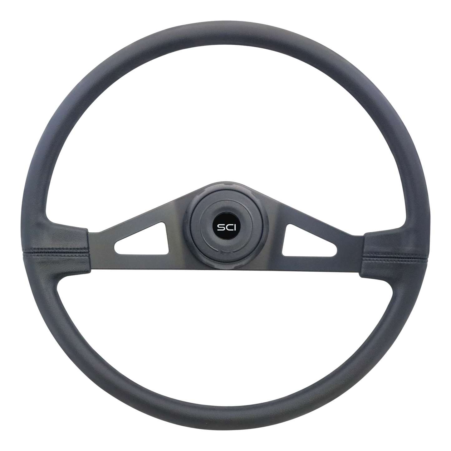 Steering Wheel Taft - 20" Polyurethane Rim, Black 2-Spoke w/Triangle Cut Outs, Black Textured Bezel, Black Horn Button - Black SCI Logo