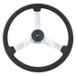 Steering Wheel The General - 20" Black Leather Rim, Chrome 3-Spoke, Chrome Bezel, Black Horn Button - Black SCI Logo