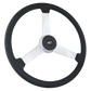 Steering Wheel The General - 20" Black Leather Rim, Chrome 3-Spoke, Chrome Bezel, Black Horn Button - Black SCI Logo