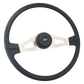 Steering Wheel Thunderbolt - 20" Polyurethane Rim, Nickel Plated 2-Spoke w/ Triangle Cut Outs, Black Textured Bezel, Baclk HB - Black SCI Logo