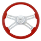 Steering Wheel Viper Red 18", Chrome 4-Spoke, Chrome 4-Spoke w/ Slot Cut Outs.