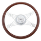 Steering Wheel Voltage 4 - 18" Wood Rim, Chrome 4-Spoke w/Wire Cut Outs, Chrome Bezel, Chrome Horn Button - SCI Logo