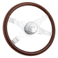 Steering Wheel Voltage 4 - 18" Wood Rim, Chrome 4-Spoke w/Wire Cut Outs, Chrome Bezel, Chrome Horn Button - SCI Logo
