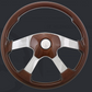 Steering Wheel Wildwood Mahogany - 18" Stained Wood Rim, Polished Aluminum 4-Spoke, Elegant 4 Mahogany Pad