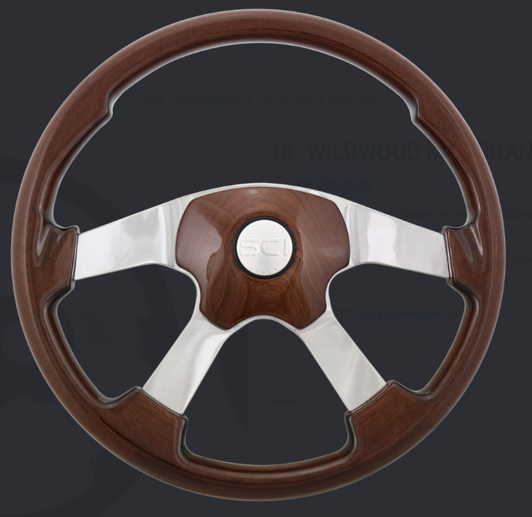 Steering Wheel Wildwood Mahogany - 18" Stained Wood Rim, Polished Aluminum 4-Spoke, Elegant 4 Mahogany Pad