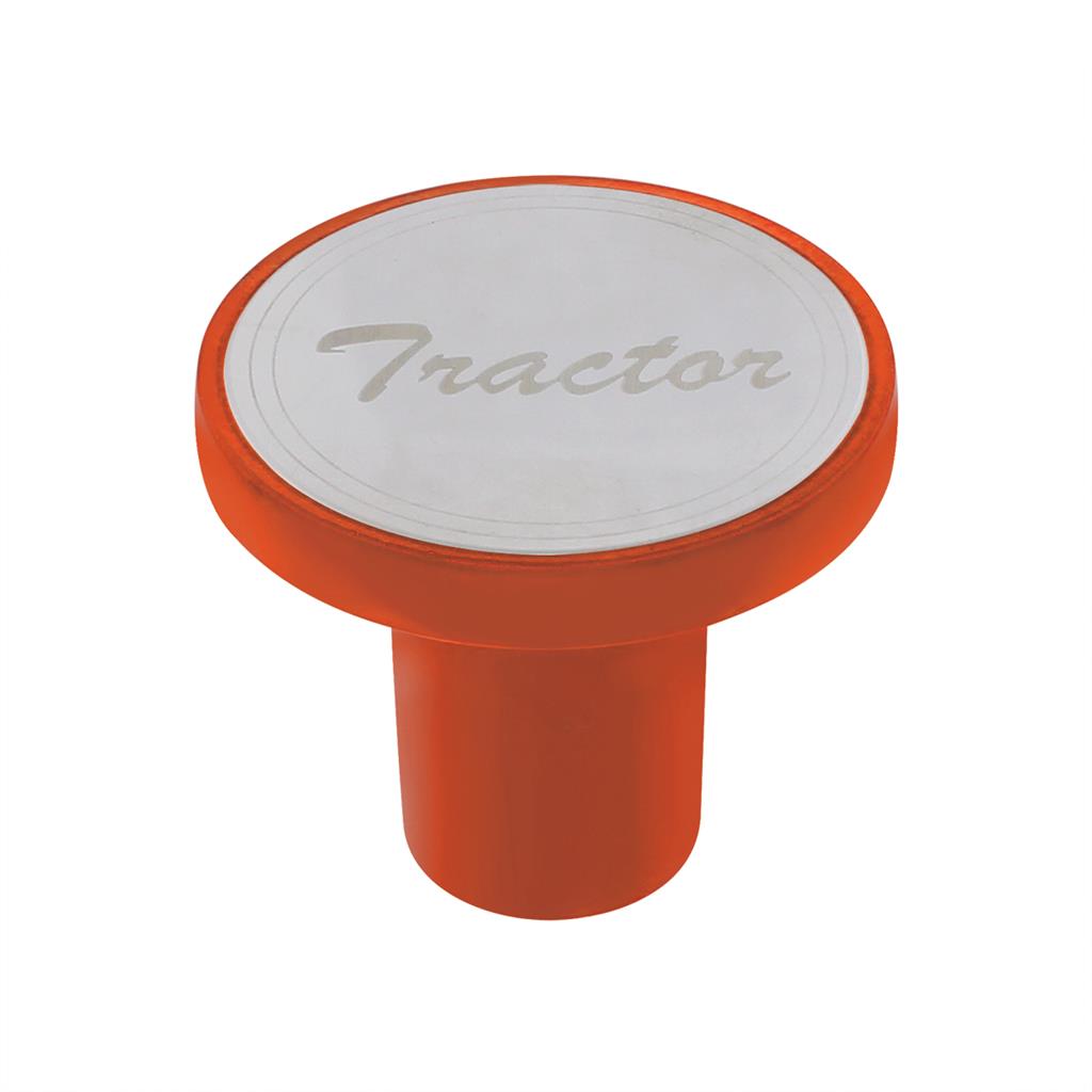 ''Tractor'' Aluminum Screw-On Air Valve Knob w/ Stainless Plaque - Cadmium Orange