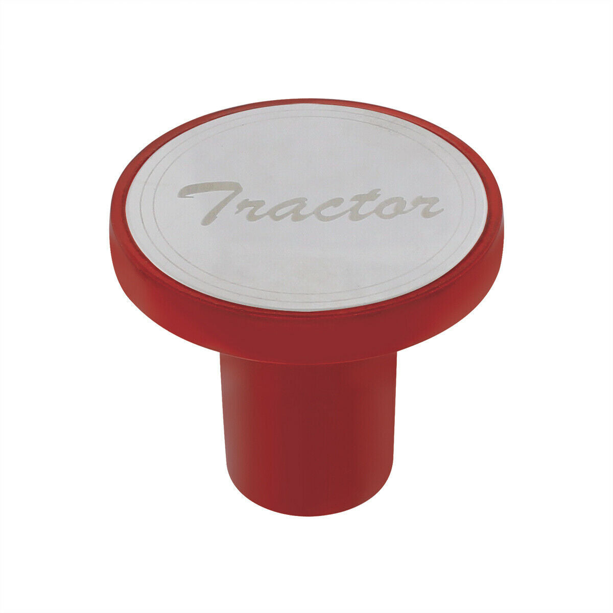 ''Tractor'' Aluminum Screw-On Air Valve Knob w/ Stainless Plaque - Candy Red