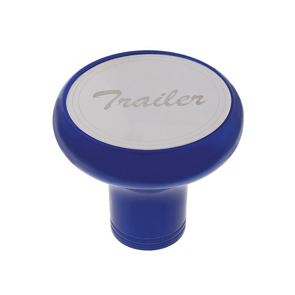 ''Trailer'' Deluxe Aluminum Screw-On Air Valve Knob w/ Stainless Plaque - Indigo Blue