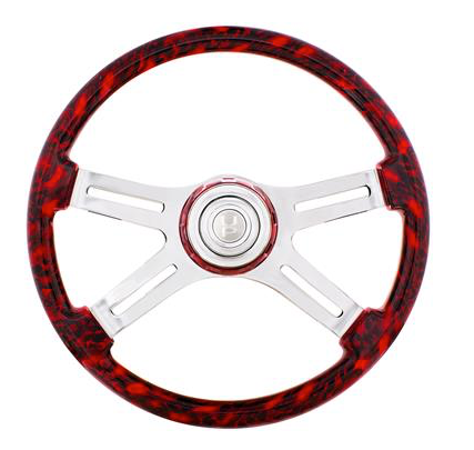 Truck City Chrome & Parts - 18" 4 Spoke Skull Steering Wheel With Matching Skull Horn Bezel - Red