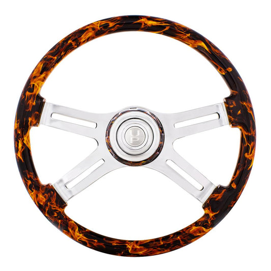 Truck City Chrome & Parts - 18" Flame Steering Wheel With Matching Flame Bezel