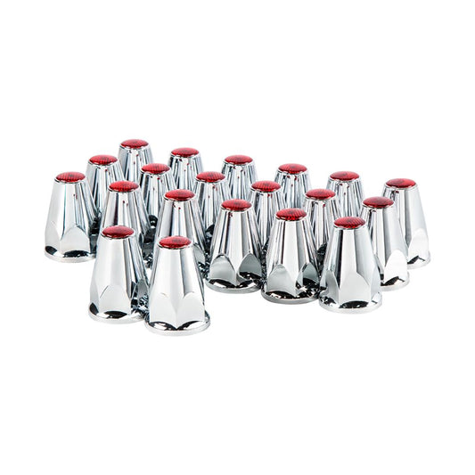 Truck City Chrome & Parts - 33 mm x 2 3/4'' Red Reflector Nut Cover w/ Flange - Push-On (20 Pack)