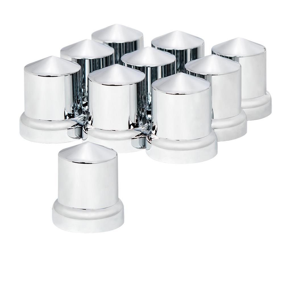 Truck City Chrome & Parts - 33mm x 2-1/4" Chrome Plastic Pointed Nut Covers - Push-On With Flange