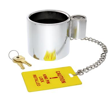 Truck City Chrome & Parts - Heavy Duty Steel King Pin Lock With 12" Warning Tag