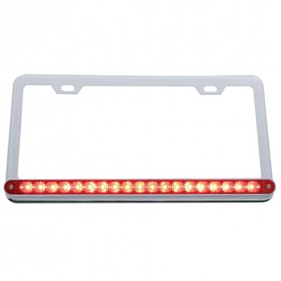 Truck City Chrome & Parts - Chrome License Plate W/ 19 Red Led 12" Reflector Light Bar - Red Lens