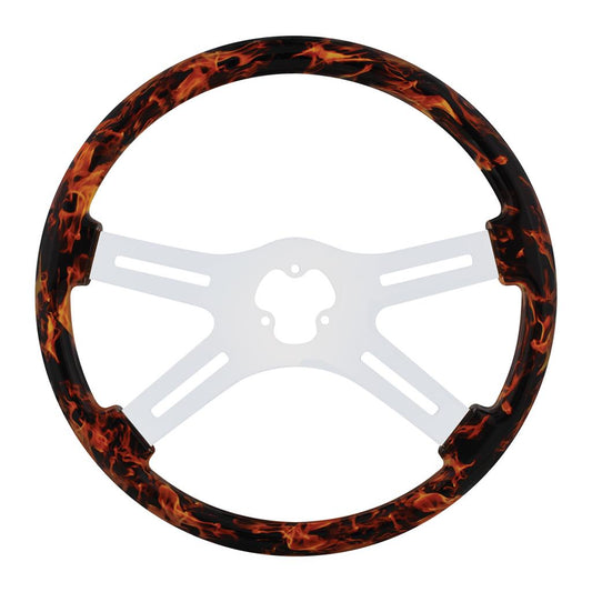 Truck City Chrome & Parts - Steering Wheel 18" Flame with Hydro-dip Finish Wood - 4 Spoke