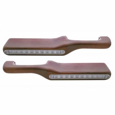 Truck City Chrome & Parts - Wood Peterbilt Armrest W/ 10 Amber Led 9" Light - Clear Lens (Pair)
