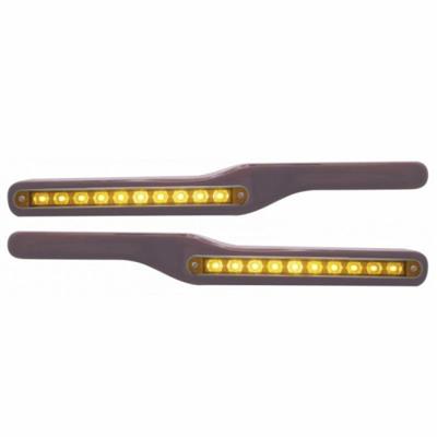 Truck City Chrome & Parts - Wood Peterbilt Armrest W/ 10 Amber Led 9" Light - Amber Lens (Pair)