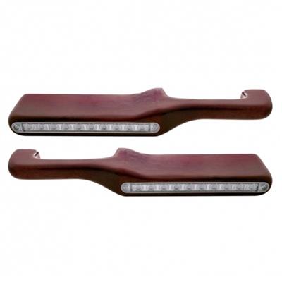 Truck City Chrome & Parts - Wood Peterbilt Armrest W/ 10 Red Led 9" Light - Clear Lens (Pair)