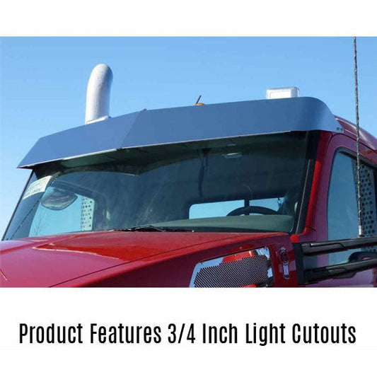 TSUN-K45 - Visor 11.5" Stainless Steel 18 3/4" Light Holes Kenworth T680-T880 Daycab Low Roof