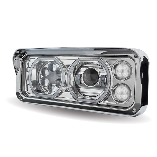 Universal Chrome LED Projector Headlight Assembly with Auxiliary Halo Rings