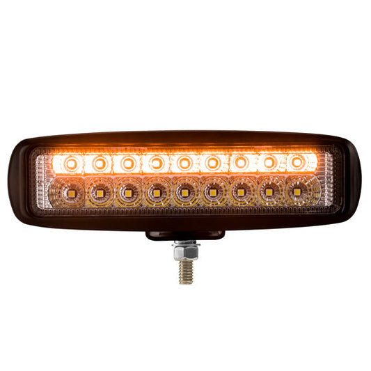 Universal Dual Rectangular High Powered LED Work Lamp (18 Diodes) 1320 Lumens. Amber-White