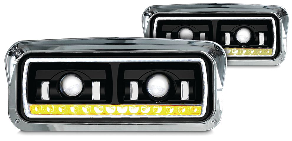 UNIVERSAL LED HEADLIGHT ASSEMBLY W/ HALO & SEQUENTAIL TURN SIGNAL BLACK (PASSENGER)