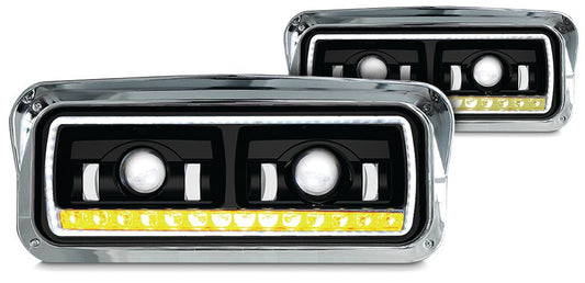 UNIVERSAL LED HEADLIGHT ASSEMBLY W/ HALO & SEQUENTAIL TURN SIGNAL BLACK (PASSENGER)
