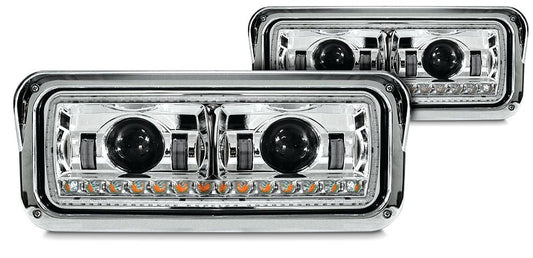 UNIVERSAL LED HEADLIGHT ASSEMBLY W/ HALO & SEQUENTAIL TURN SIGNAL CHROME (DRIVER)