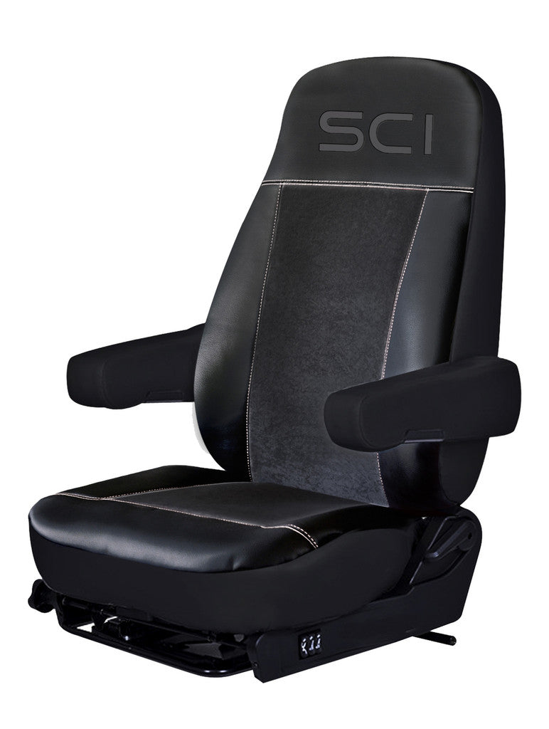 Universal Seat Cover - Black/Black - 2 pcs, Black Synthetic Leather Sides, Black Microfiber Center, Gray Trim