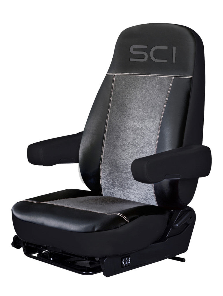 Universal Seat Cover - Black/Gray - 2 pcs, Black Synthetic Leather Sides, Gray Microfiber Center, Gray Trim