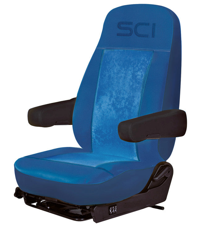 Universal Seat Cover - Blue/Blue - 2 pcs, Black Synthetic Leather Sides, Black Microfiber Center, Blue Trim