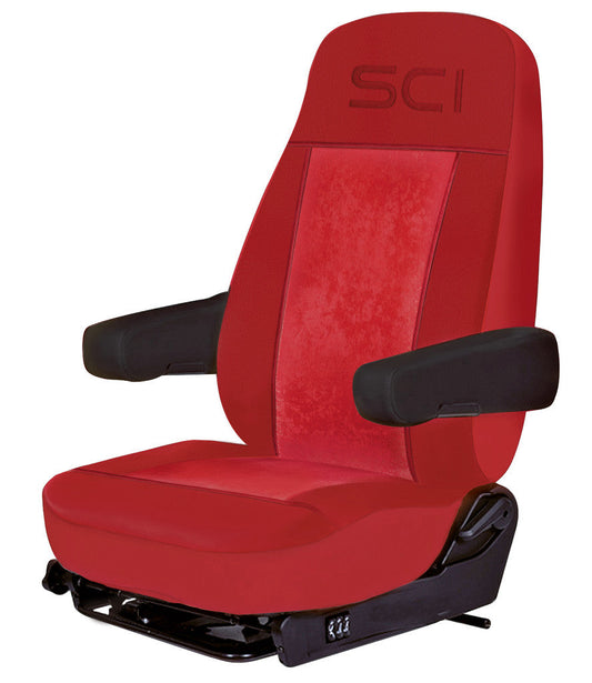 Universal Seat Cover - Red/Red - 2 pcs, Black Synthetic Leather Sides, Black Microfiber Center, Red Trim