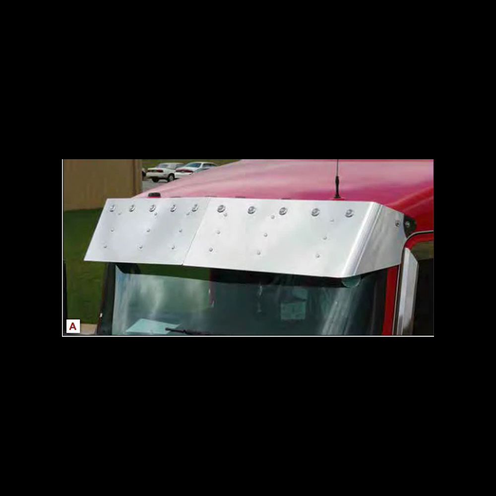 Visor 13" Curved Glass With Cast Mirror Brackets, Standar Mount Visor 10-3/4 Inches Light Holes Stainless Steel 304 fits Kenworth, T600, T660, T800, W900
