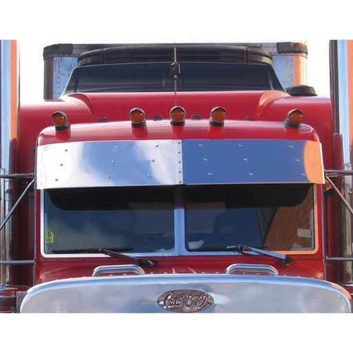 Visor 14" Stainless Steel Peterbilt Flat Glass High Roof 386, 389, 379, 357 Ultra Cab (2005+)